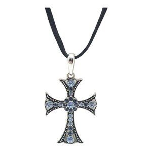 Lia Sophia Divinity Cross Blue Rhinestone Religious Christian Necklace Vintage